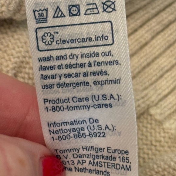 Tommy Hilfiger Cream Tan Cable Knit Pullover Sweater 1/4 Zip Neck Logo Men’s L - Picture 14 of 14